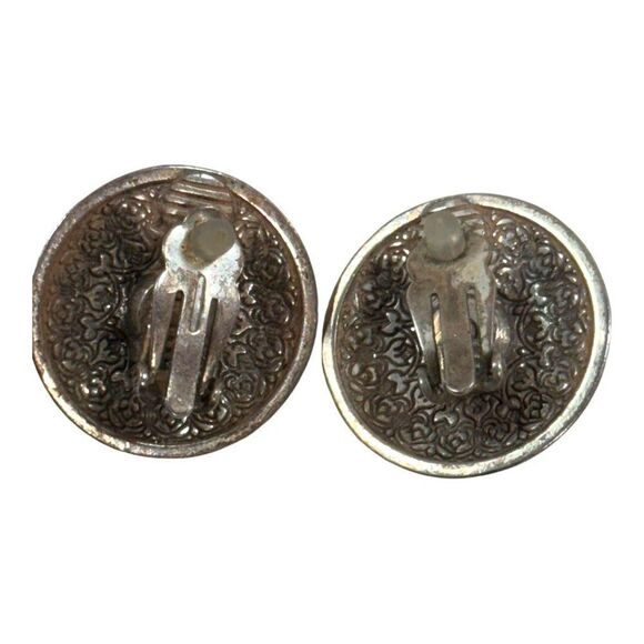 Brighton Vintage Silver-Tone Clip-On Earrings RRhinestone Center & Intricate Flo - Picture 3 of 6
